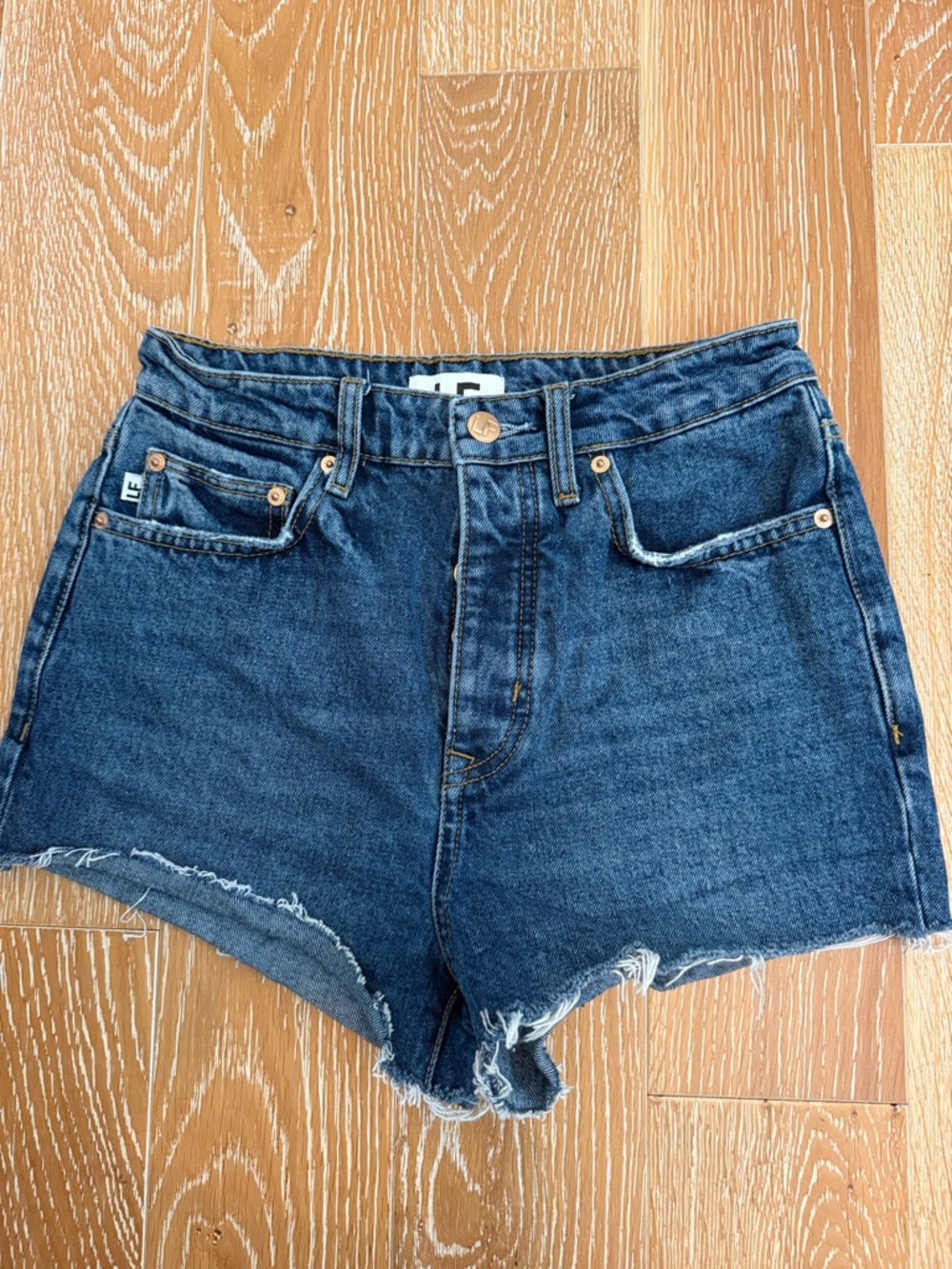 LF Dark Blue High-Rise Denim Cutoff Shorts